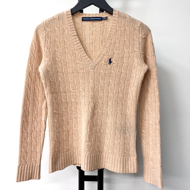 폴로 랄프 로렌 브이넥 케이블 니트