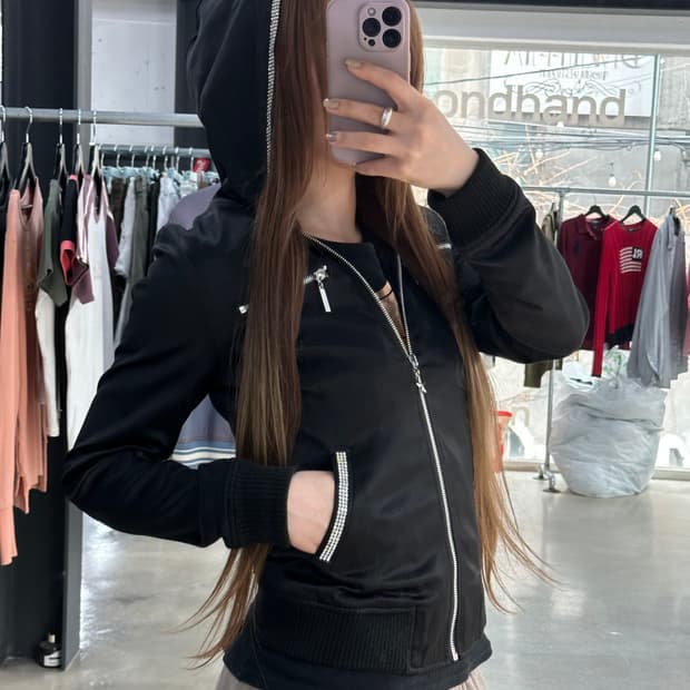 세실맥비 큐빅 스타참 후드자켓