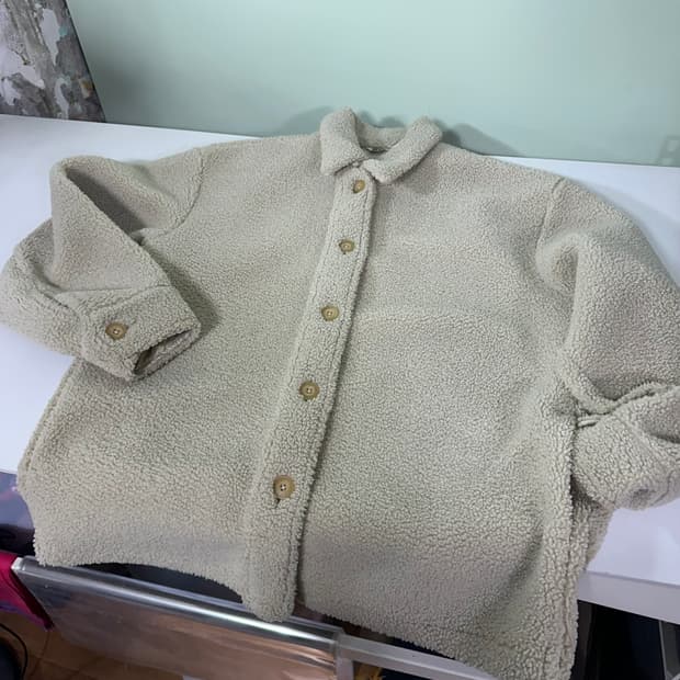 우먼L-XL 유니클로U 베이지 오버핏 카라넥 플리스자켓