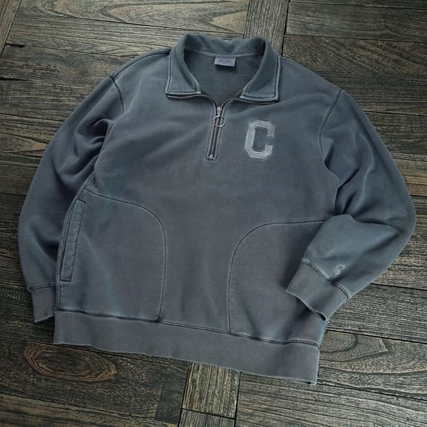 [커버낫] 피그먼트 빈티지 워시드 오버핏 하프집업 맨투맨 M18501