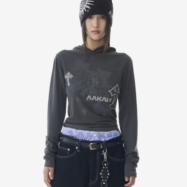 아캄 스터드 크로스 후드 롱슬리브 다크그레이 2사이즈