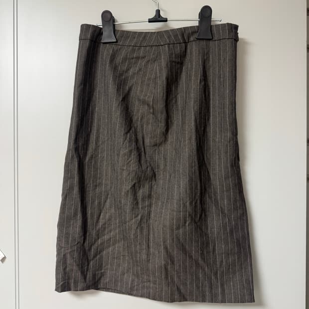 미디 스트라이프 치마 스커트 브라운
