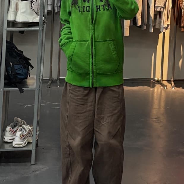 아베크롬비 센터 패치로고 그린 후드집업 A3227