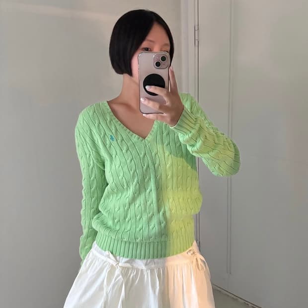 폴로 랄프로렌 브이넥 케이블니트