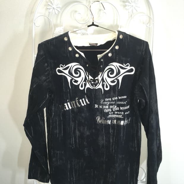 jpn vintage punk eyelet printing long sl