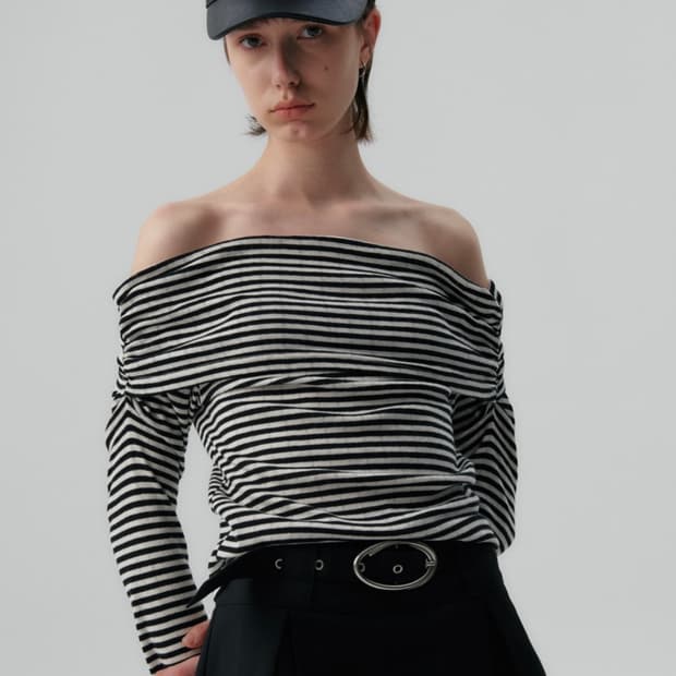 스트라이프 셔링 오프숄더