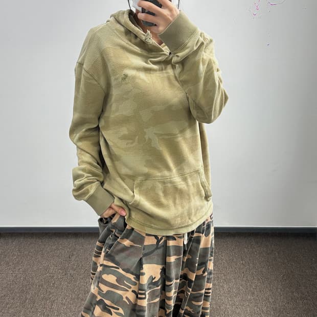 Abercrombie 아베크롬비 녹계 카모플라쥬 순록 스몰로고 와플 후드