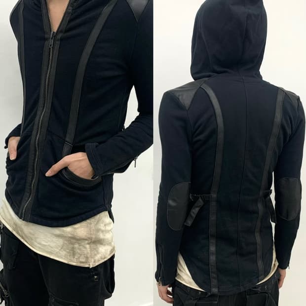 Leather strap unbalanced hoodie