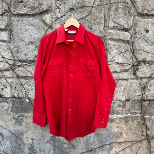 80s karman usa 빈티지 페이딩 웨스턴 셔츠 레드