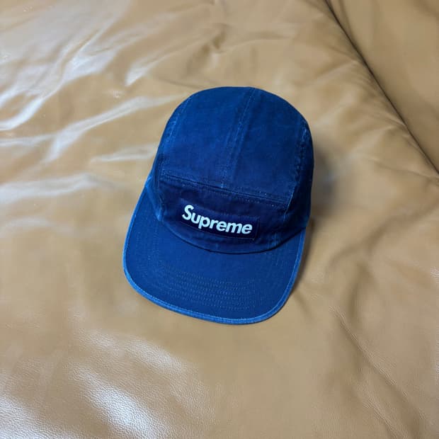 슈프림 캠프캡 모자 박스로고 워시드 인디고 네이비