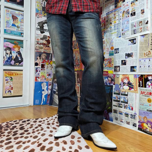 빈티지 샌드워싱 진청 지퍼 포켓 데님 팬츠