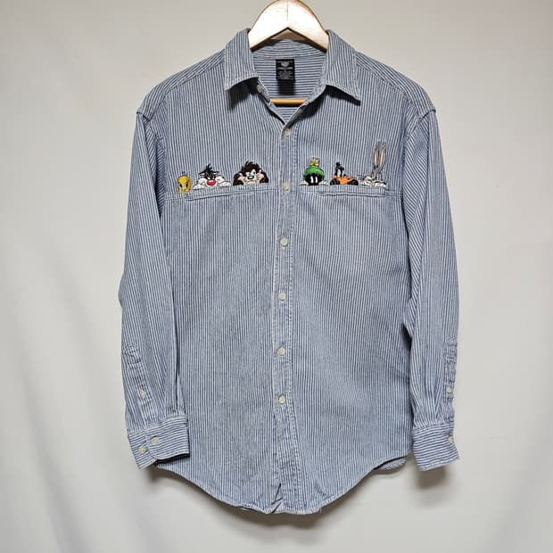 90's 워너브로스 루니툰즈 스트라이프 워크 셔츠 S사이즈