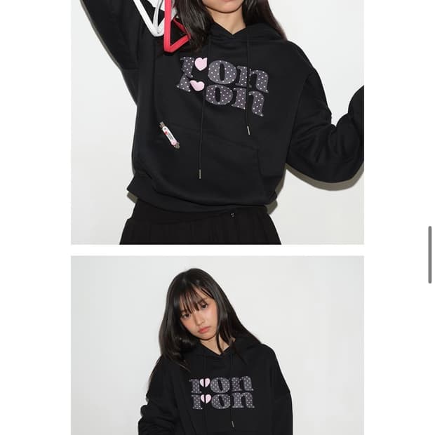 론론 DOT LOGO CROP HOODIE BLACK