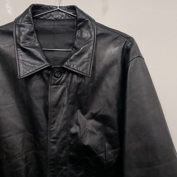 워모 램스킨 히든버튼 레더 롱 코트자켓