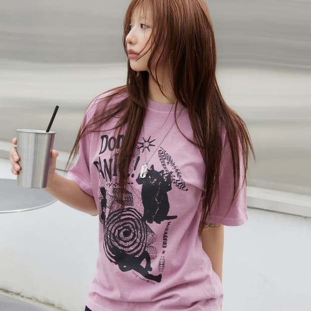 마하그리드 돈패닉 피그먼트 반팔 티셔츠 핑크