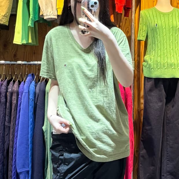 M 타미힐피거 아보카도 코튼 브이넥 반팔티