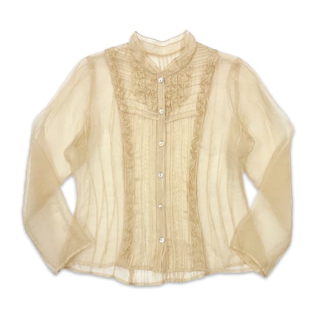 빈티지 시스루 옐로우 라인 프릴 셔츠 블라우스