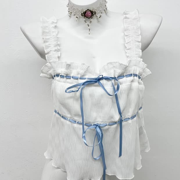 화이트 프릴 리본 뷔스티에