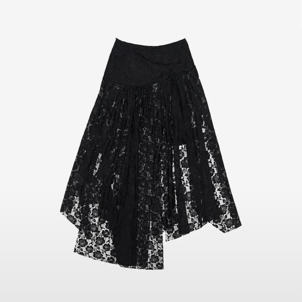 달링유어배드 LACE ASYMMETRIC 셔링 스커트 #BLACK M