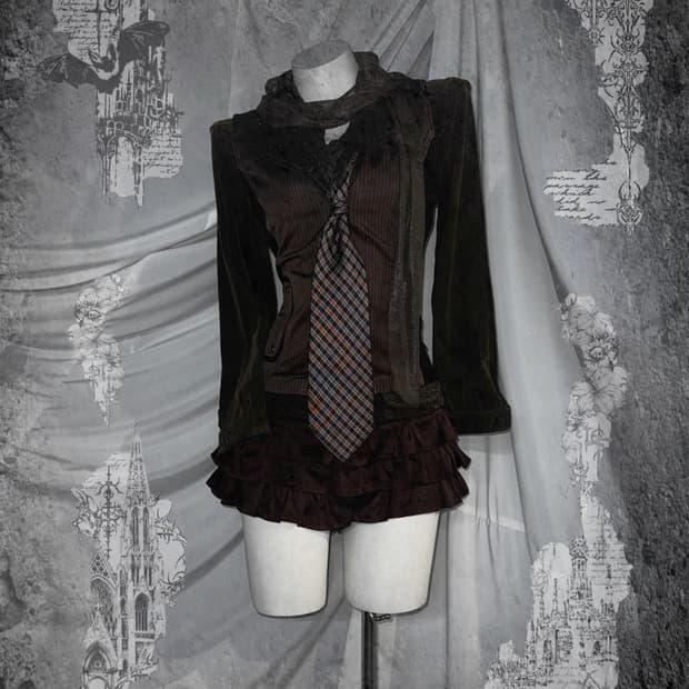 핀터 브라운 빈티지 프레피 코디세트 