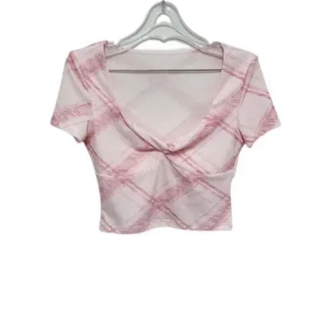 팁시 check spuare neck crop