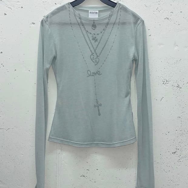 스컬프터 Faux Necklace Tee Pale Blue xs