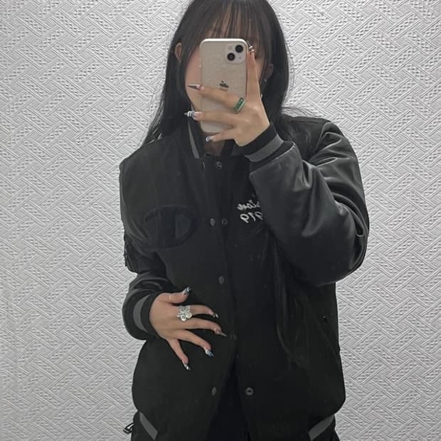 챔피온 빅로고 레더 오버핏 누빔 스타디움 바시티 자켓 M C07825