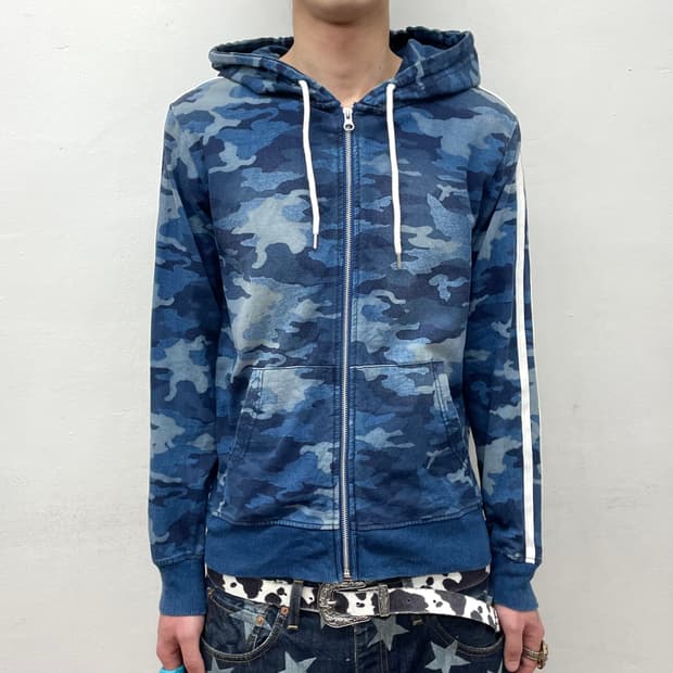 Blue Camo Stripe Hooded Zip-Up 