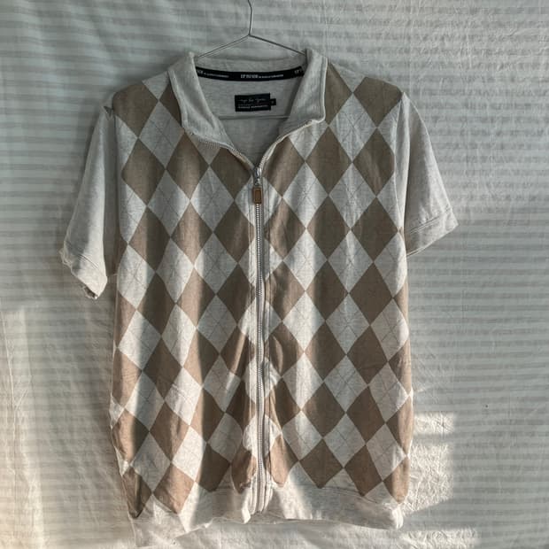 빈티지 아가일 브라운 반팔 집업 o-1010 y2k 스트릿 갸루 펑키 일