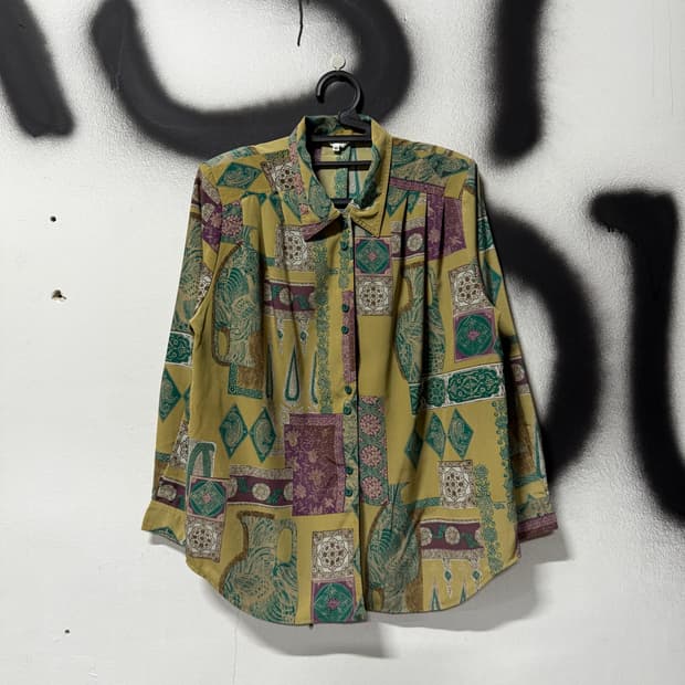 VTG 빈티지 멀티 컬러 에스닉 바로크 패턴 핀턱 셔츠