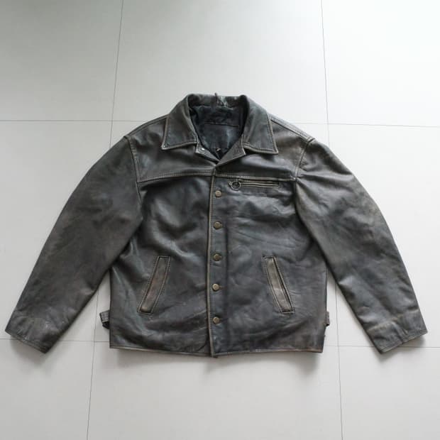 90s 프랑스 생산 빈티지 SO LONG 워크 스포츠 레더 자켓