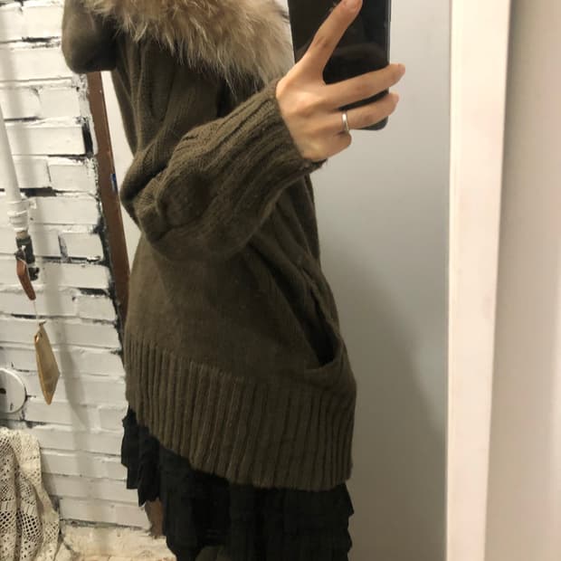 후드 퍼 니트 집업