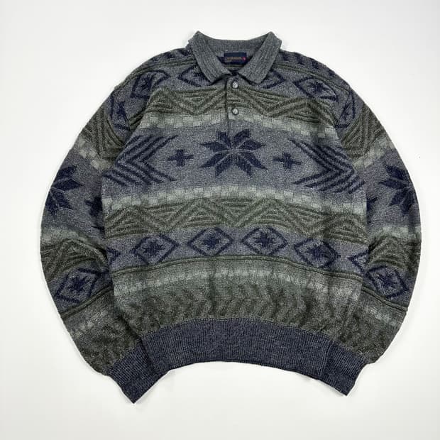 VTG 빈티지 클래식 노르딕 니트 카라티 그레이 M