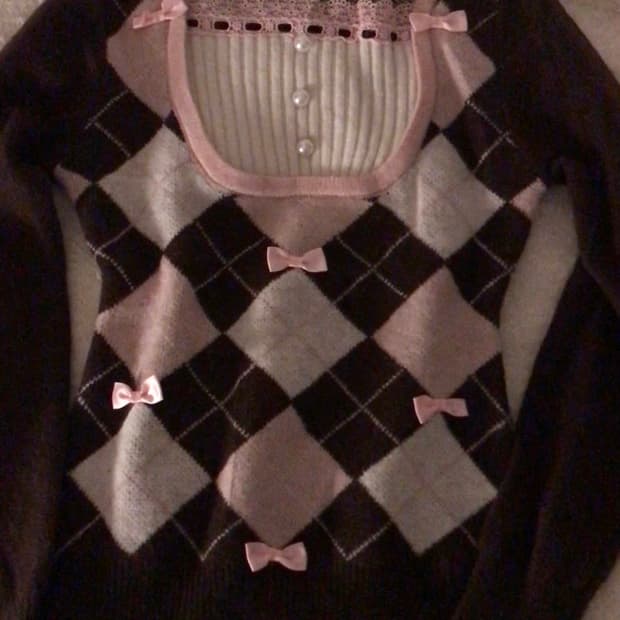 리즈리사깔 아가일 니트 히메갸루 라떼갸루