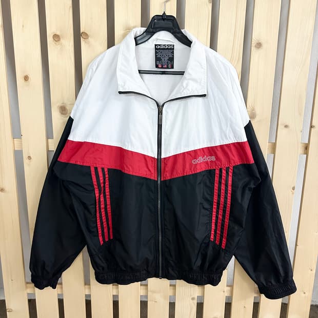 (L) 90s 아디다스 바람막이 자켓 화이트/레드/블랙