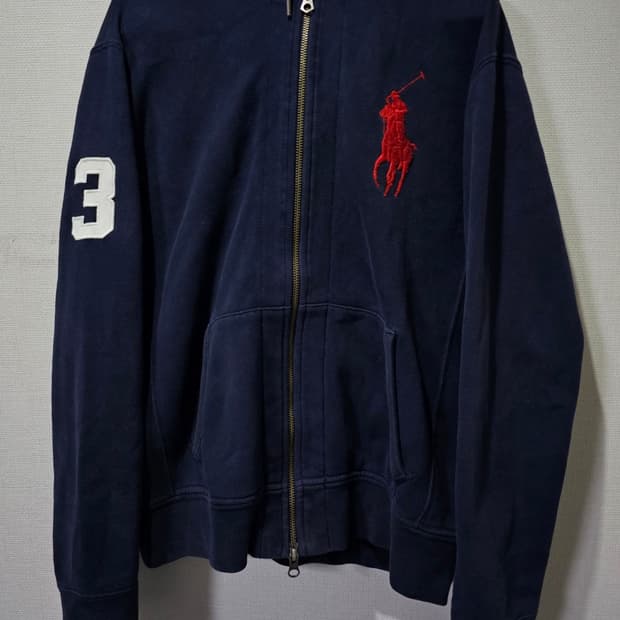 폴로 빅포니 네이비 체크 후드집업 95 / M