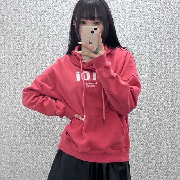 오아이오아이 빈티지 Y2K 코랄핑크 후드티 S C09918