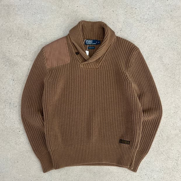 폴로 랄프로렌 엘보패치 숄카라 헤비코튼 니트