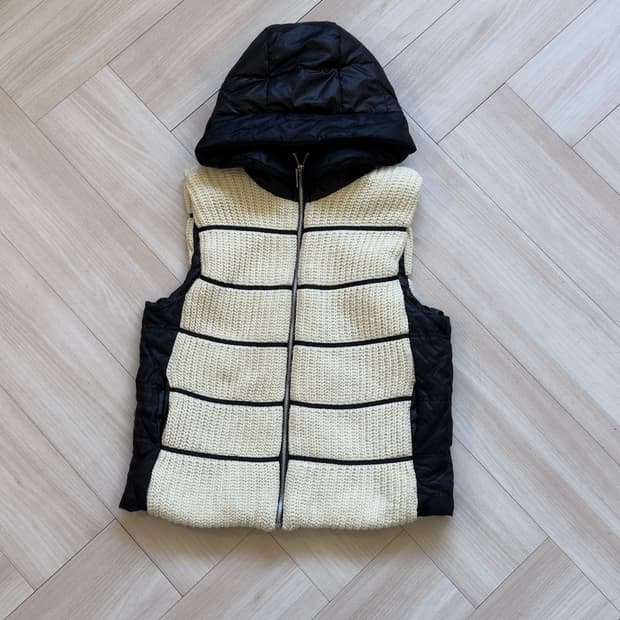 [Vintage] Mixed Knit Quilted Hood Vest