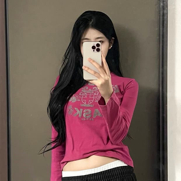 Japanese Vintage ASK 클래식 엠블럼 로즈 슬림 슬리브