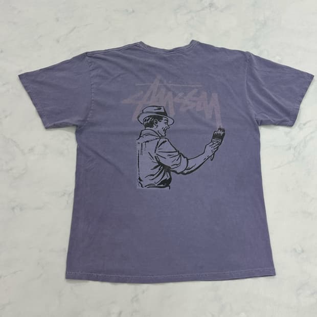 스투시(Stussy) 빈티지 퍼플 페인터 그래픽 반팔 티셔츠 (L)