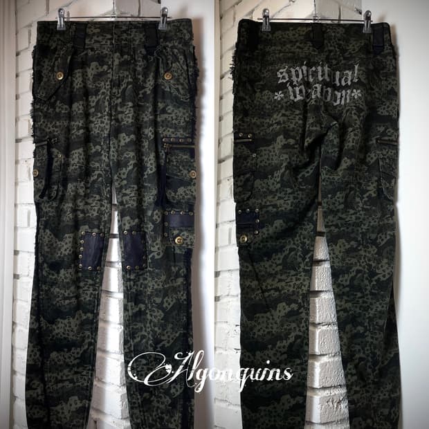 ALGONQUINS 펑크 스컬 해골 카모 카키 팬츠