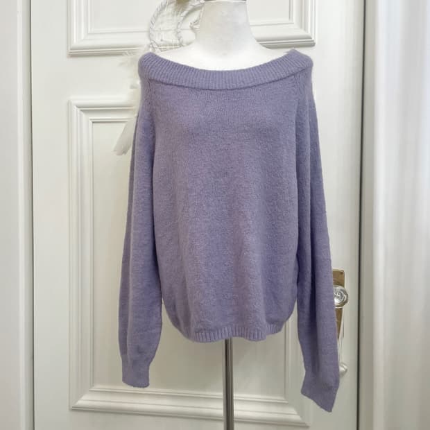 purple off-shoulder basic sweater