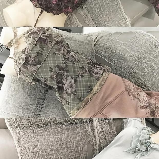 페어리 로사체리 플라워 로즈 슬리브 나시 빈티지