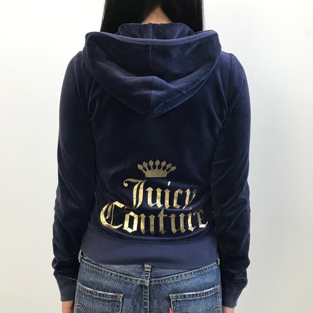 Juicy Couture Navy Velvet Zip-Up Hoodie