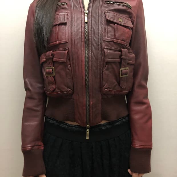 빈티지 버건디 포켓 레더 자켓
