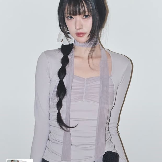 일리고 셔링 볼레로 탑 핑크 그레이