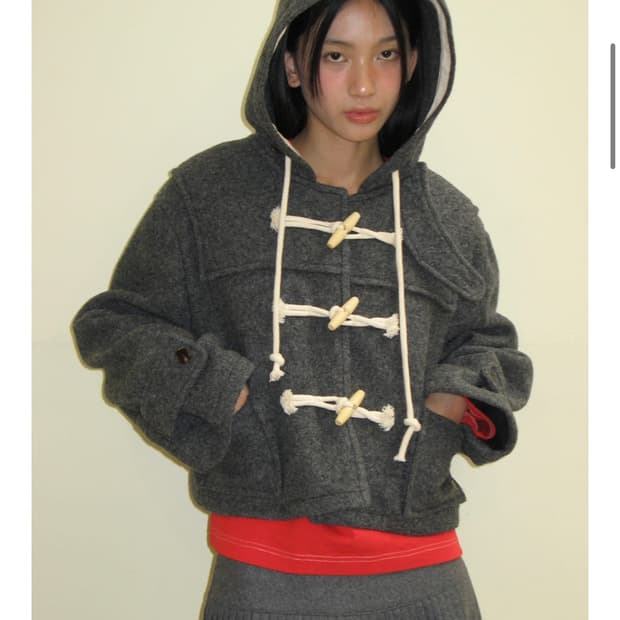 론론 울 후디 숏 더플 코트 차콜