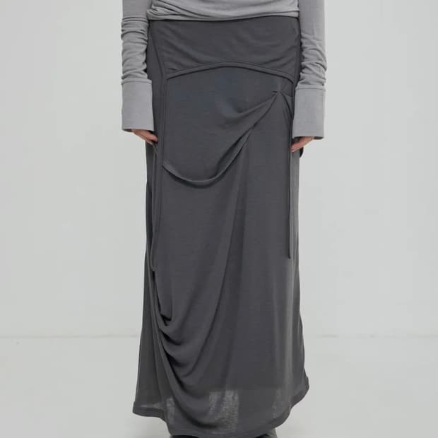 플레이업 Asymmetrical Draped Long Skirt