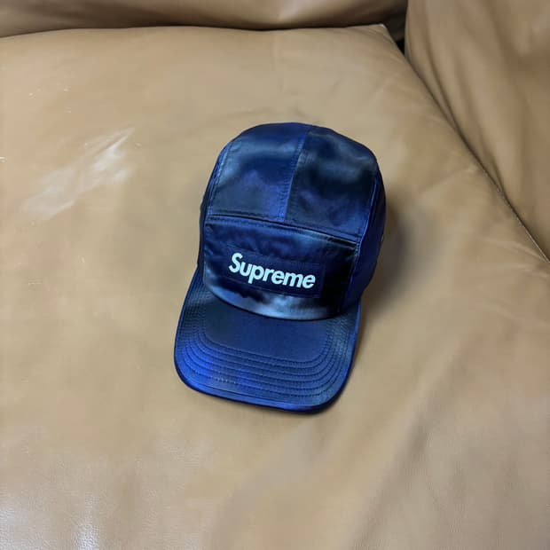 슈프림 캠프캡 모자 박스로고 사틴 카모 네이비